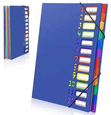 Produktbild von Fächermappe A4 Blau 12 Fächer 24 Taschen Wasserdicht PP