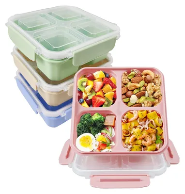 Produktbild von 4-teiliges Snackbox-Set mit Fächern, Bento-Snackbox mit 4 Fächern, Lunchbox für Kinder und Erwachsene, Frühstücksbox, Snackbox, Mahlzeitenboxen, Lunchbox für Schule, Arbeit und unterwegs