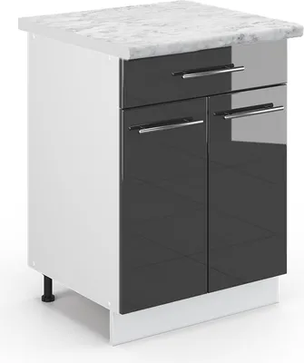 Produktbild von Küchenunterschrank Vicco Fame-Line Anthrazit Hochglanz 60 cm mit Schublade, AP Marmor, Model 46713