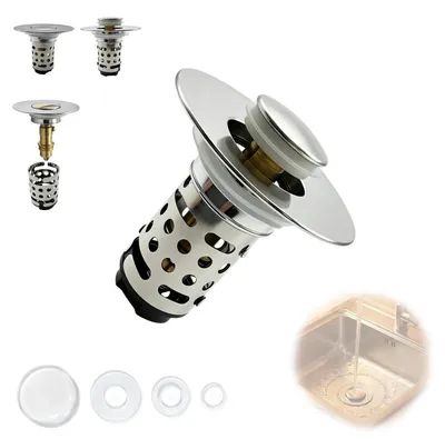 Produktbild von Waschbeckenstöpsel 3-in-1 Pop-Up Abflusssieb Haarfilterkorb Messing Chrom 30-60mm
