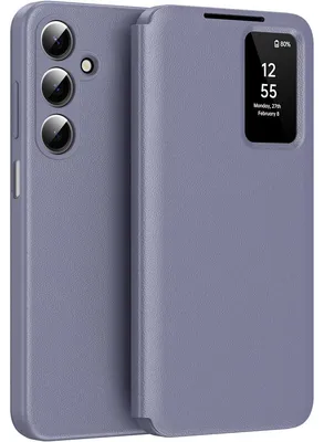 Produktbild von Leder Flip Case für Samsung Galaxy A37, Smart View Fenster Handyhülle mit Kartenfach Lila