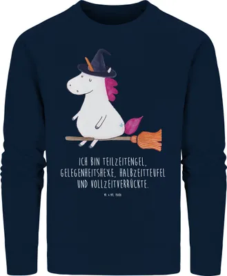Produktbild von Mr. & Mrs. Panda Nachhaltiger Pullover Einhorn Hexe Größe XL - French Navy - Geschenk, Baumwoll Sweatshirt, Leben, Freundin, Einhörner, Teufel, Bio, Pulli, Unicorn
