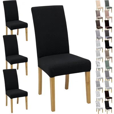 Immagine prodotto di Set di 4 coprisedie in tessuto jacquard nero, morbidi ed elasticizzati, ideali per la sala da pranzo e la cucina