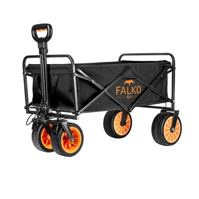 Produktbild von FALKO GO Elektrischer Bollerwagen faltbar, breite Reifen auf allen Untergründen, Handwagen mit Motor, Gartenwagen Strandwagen für Ausflüge