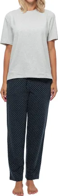 Produktbild von Schiesser Organic Baumwolle Schlafanzug Lounge Set bestehend aus einer langen Hose und einem Kurzarm-Shirt, Weiches Material mit hohem Baumwoll-Anteil, Hautfreundlich und elastisch