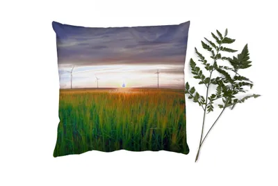 Produktbild von MuchoWow® Zierkissen Sofakissen Wohnzimmer Dekokissen 50x50 cm Windmühle - Sonne - Gras - Komfort - Sofakissen
