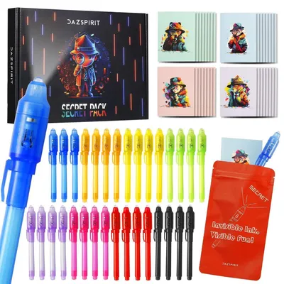 Zdjęcie produktu dla Geheimstift und Notizbuch-Set 32 Stück mit UV-Licht | Unsichtbarer Stift für Kinder | Partytütenfüller Detektiv-Thema