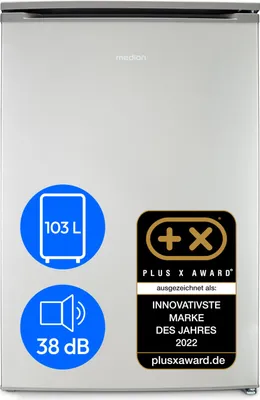Produktbild von MEDION Gefrierschrank (103L Fassungsvermögen, Less Frost, höhenverstellbare Füße, 84cm hoch, 3 transparente Schubladen, Türanschlag wechselbar, freistehend, MD37777) silber