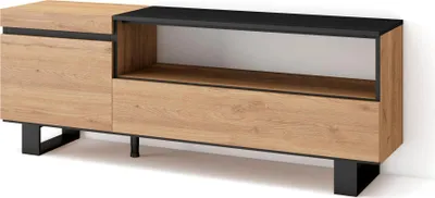 Produktbild von TV-Schrank, Lowboard, 150x35x57cm, Für TV-Geräte bis zu 65", Industriedesign, Eiche Schwarz
