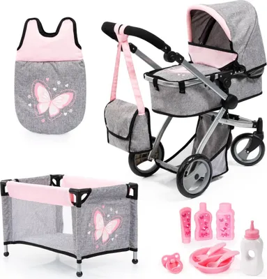 Image de Bayer Design 18333AB Poussette combinée pour poupées Mega Set, gris, rose, 42cm-74cm