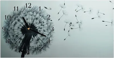 Produktbild von Wanduhr aus Glas mit Motiv Pusteblume im Wind- 60 x 30 cm - inkl. Aufhängesystem