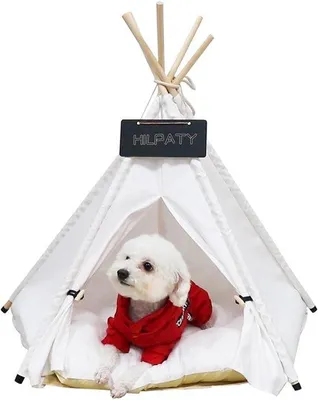 Produktbild von Famanu Tipi Zelt für Haustiere - Baumwoll-Hundehäuser mit Kissen (M Weiß)