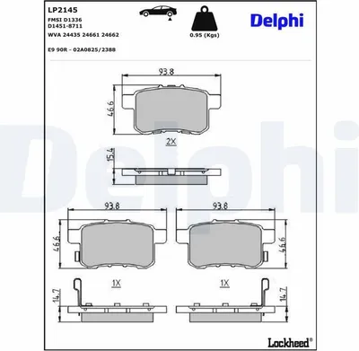 Produktbild von DELPHI Bremsbeläge Satz Hinten Bremsklötze für HONDA ACCORD VIII (CU) LP2145