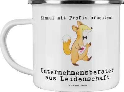 Produktbild von Mr. & Mrs. Panda Emaille Tasse Unternehmensberater Leidenschaft - Weiß - Geschenk, Becher, Motivtasse, Pott, Kaffeepott, Teetasse