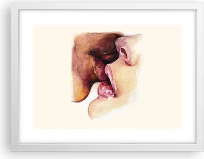 Produktbild von Gerahmtes Poster - Weißer Rahmen - Kuss Mund Paar - 40x30 cm - Wand Bild - Wanddeko - Wandbilder - Kunstposter - Wandposter - Bilderrahmen - Bilder - Kunstdruck - Wanddekoration - P2WAA40x30-5051