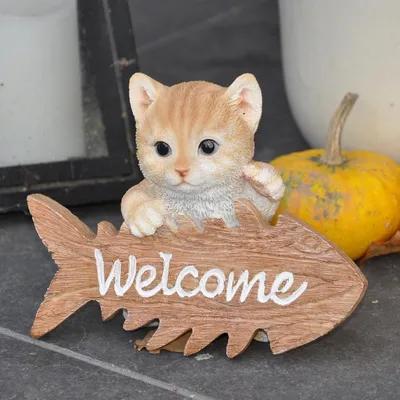 Image de Figurine de jardin Décoration Chat Bienvenue
