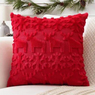 Produktbild von Kissenbezug Wolle Plüsch Rot Schneeflocken Elch 60x60cm 1 Stück
