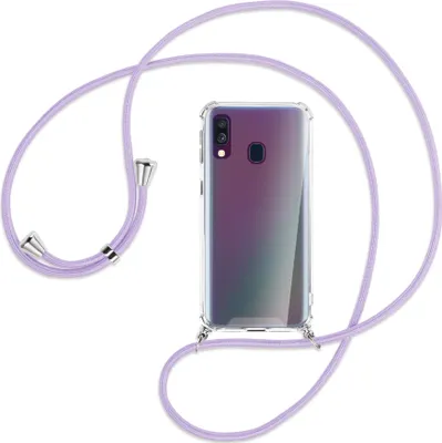Produktbild von Handykette Backcover-Schutzhülle mit Band (Metall silberfarben) für Samsung Galaxy A40 - violett