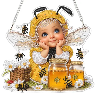 Diamond Art Hängende Ornamente mit Kette, Bienenfee, DIY Set
