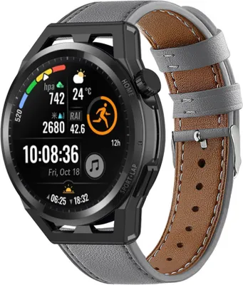 Produktbild von Strap-it Huawei GT Runner Lederarmband (Grau)