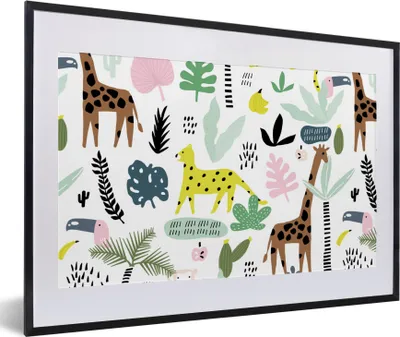 Produktbild von MuchoWow® MuchoWow® Gerahmtes Poster Dschungel - Muster - Tiere 60x40 cm - Poster mit zchwarzem Bilderrahmen - Schlafzimmer - Plakat in Rahmen - Drucken
