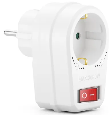 Produktbild von deleyCON Steckdosenadapter Indoor Schutzkontakt Adapter beleuchteter EIN/AUS Schalter Stromadapter Strom Stecker Zwischenstecker 1x Schutzkontakt-Buchse 16A Innenbereich max. 3680W Weiß
