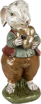 Produktbild von Clayre & Eef Figur Kaninchen 9x12x22 cm Beige Rot Polyresin