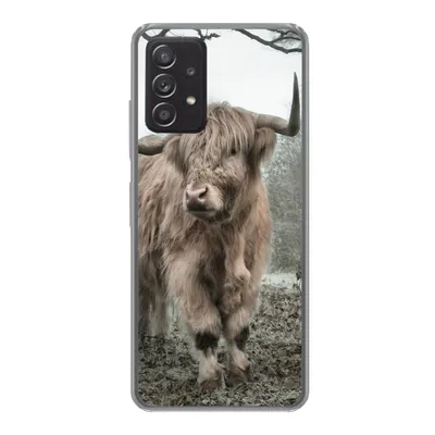 Produktbild von MuchoWow® Handyhülle Schutzhülle Hülle für Samsung galaxy a73 Schottischer Highlander - Wald - Nebel - Kuh - Tiere - Natur Silikon Softcase Handy Hülle - Handyhülle