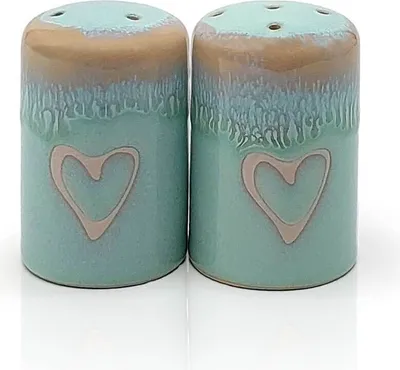 Produktbild von Stoneware Salz- und Pfefferstreuer Set "Herz" türkis