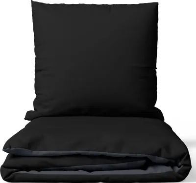Produktbild von Baumwolle Bettwäsche Set 135x200 cm Feinbiber Schwarz Anthrazit Wendeseite Uni