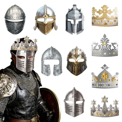 Productafbeelding van Papieren Middeleeuwse Ridderhelm Masker - 10 Stuks voor Carnaval en Feestjes