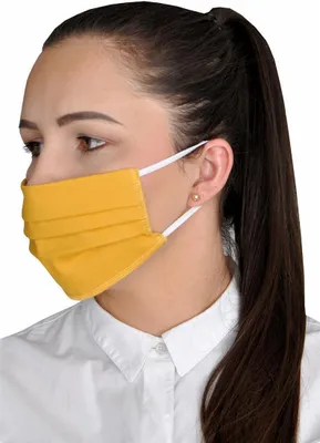 Produktbild von 5 Stück Damen Masken Mundschutz Gesichtsmaske waschbar 2-Lagen Baumwolle 100%,  Senf