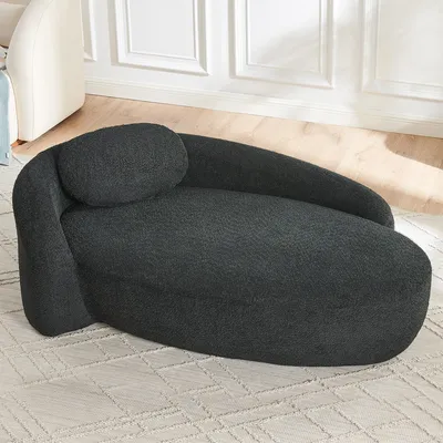 Produktbild von MODFU Relaxsofa mit Abgerundete,Chaiselongue mit weicher Polsterung,Schlafsofa für Wohnzimmer & Schlafzimmer,Teddyfleece,Schwarz