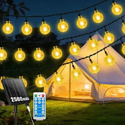 Solar-Lichterkette 12 m, 60 LEDs, warmweiß, wasserdicht, 8 Modi