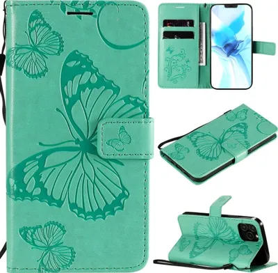 Produktbild von Mobigear Butterfly iPhone 12 Pro Hülle Klapphülle Geldbörse - Türkis