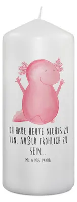 Produktbild von Mr. & Mrs. Panda Kerze Axolotl Hurra 19 x 8 cm - Weiß - Geschenk, Freude, Blockkerze, Erinnerungslicht, Wachskerze, Lurch, Stumpenkerze, Erinnerungskerze, Schwanzlurch