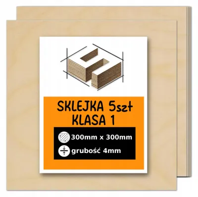 Zdjęcie produktu dla Sklejka brzozowa, formatki kwadratowe do cięcia laserem i grawerowania – CNC, modelarstwo, pirografia, decoupage, malowanie, dekoracje i rękodzieło DIY – klasa 1 – 30 × 30 cm (300 × 300 mm) – 4 mm – 5 szt.