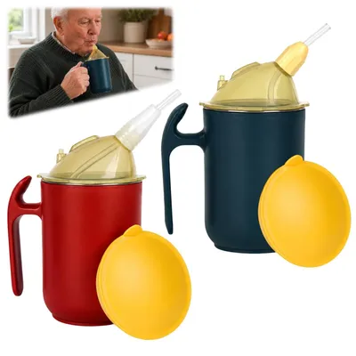 Imagen del producto de Juego de 2 vasos para personas mayores con boquilla, asa y pajita