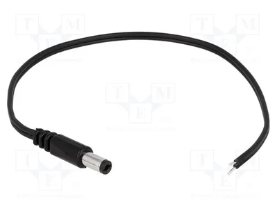Image de 1 câble droit de 0,5 mm², connecteur DC 5,5/2,1, couleur noire, longueur 0,2 m. Référence : DC.CAB.2200.0020