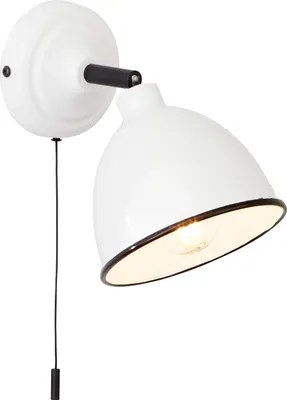 A white wall lamp with a black pull switch, shown against a white background.