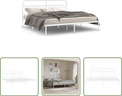 Produktbild von The Living Store Bettgestell mit Kopfteil Metall Weiß 200x200 cm