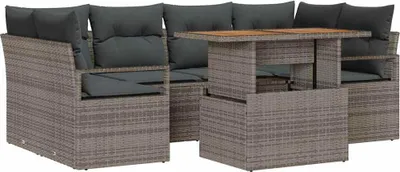 Image de Ensemble de canapé de jardin 7 pcs Gris Poly rotin
