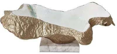 Produktbild von DRW Aluminium-Tischmitte mit Marmorsockel in Gold und Weiß, 23 x 20 x 16,5 cm