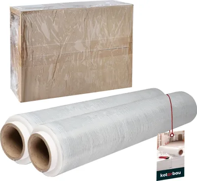 Produktbild von KOTARBAU® 2 Rollen Wickelfolie Stretchfolie 1,5 kg  | L 285 m B 50 cm | Transparent Strechfolienrolle Stretchfolie transparent Folie Verpackungsfolie transparent Umzugsfolie für Möbel Packfolien Stret