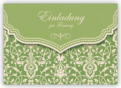 Produktbild von Edle Einladungskarte mit Vintage Damast Muster in Frühlings grün für junge Damen: Einladung zur Firmung