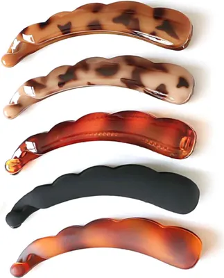 Produktbild von 5 Stück Groß Bananen Haarspange, Vintage Bananen-Haarspangen, Haarklammern für dickes Haar, Rutschfeste Pferdeschwanz Halter Clip für Damen und Mädchen (5 Colors)
