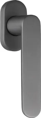 A close-up studio shot of a gray door handle.
