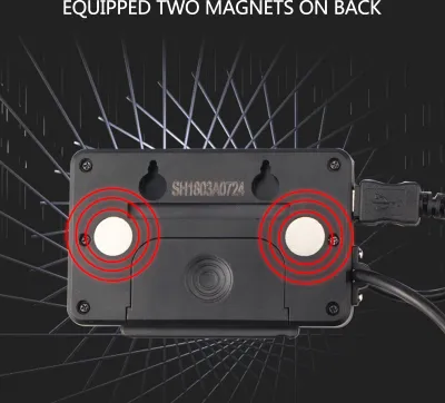 The back of a digital linear scale is shown, highlighting its magnetic mounting feature.