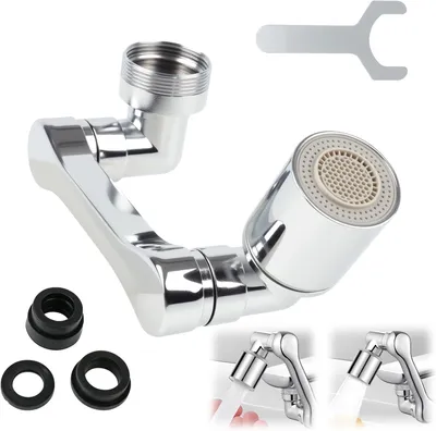 Imagen del producto de Extensión giratoria de grifo de 1080 grados, con dos modos de chorro de agua, que ahorra agua, ideal para baño y cocina