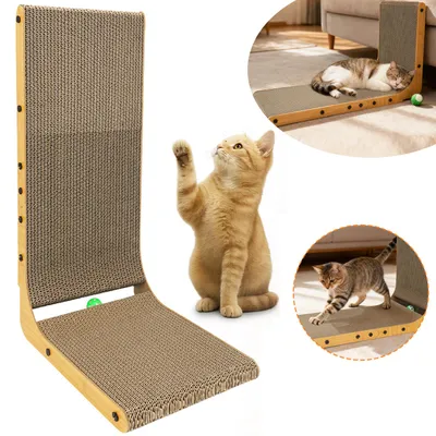 Produktbild von Kratzbrett Katzen, L Förmige Kratzpappe für Katzen, Karton Katzenkratzbaum für Wand Sofa Couch